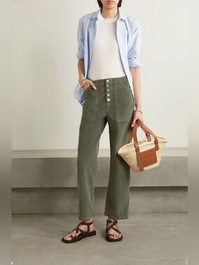 Veronica Beard Crosbie High-Rise Cropped Wide-Leg Corduroy Pants